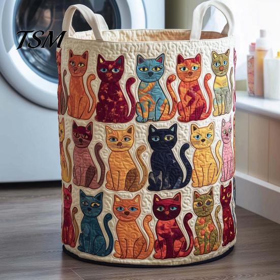 Bedroom Laundry Basket Quilted Foldable Boho Fabric Hamper Cute Collapsible Cat Storage for Clothes Toys Blankets Nursery Thick