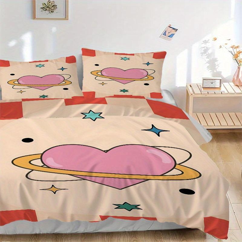 

3pcs Heart Planet Bedding Set, Ideal for Home Use, Suitable for Bedroom Decor (1*Duvet Cover + 1/2*Pillowcases, No Core) yy250821192 135x200cm