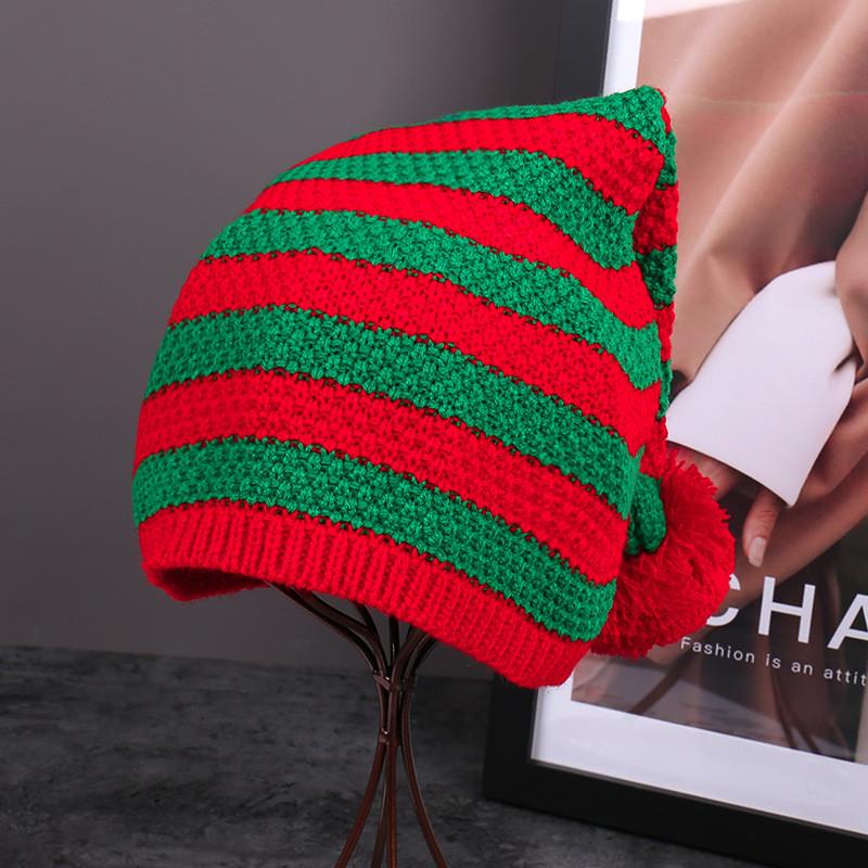 Knitted Red Christmas Woolen Hat Autumn Winter Stripes Warm Girls Gift Festival
