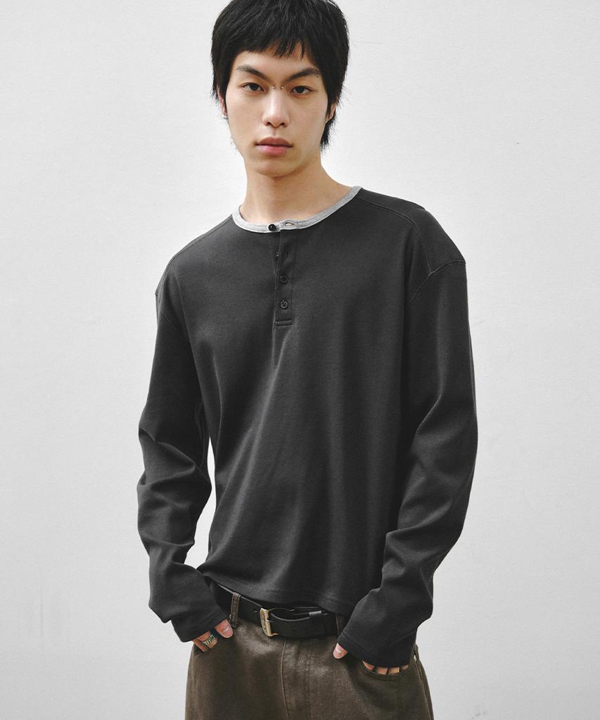 INTEMPOMOOD Coloring Henley Neck Long Sleeve: 2 Colors