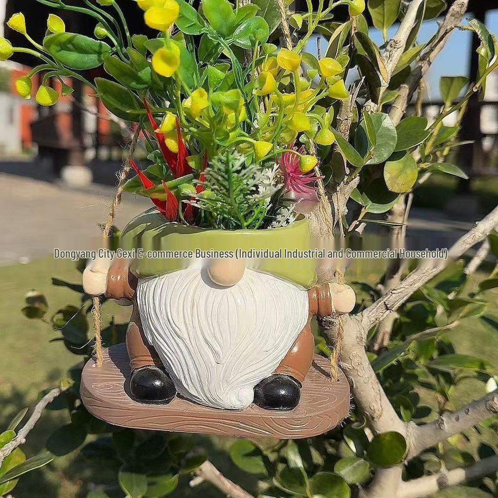 Bedårande sittande stor mage blomkruka skulptur för trädgård eller gräsmatta
