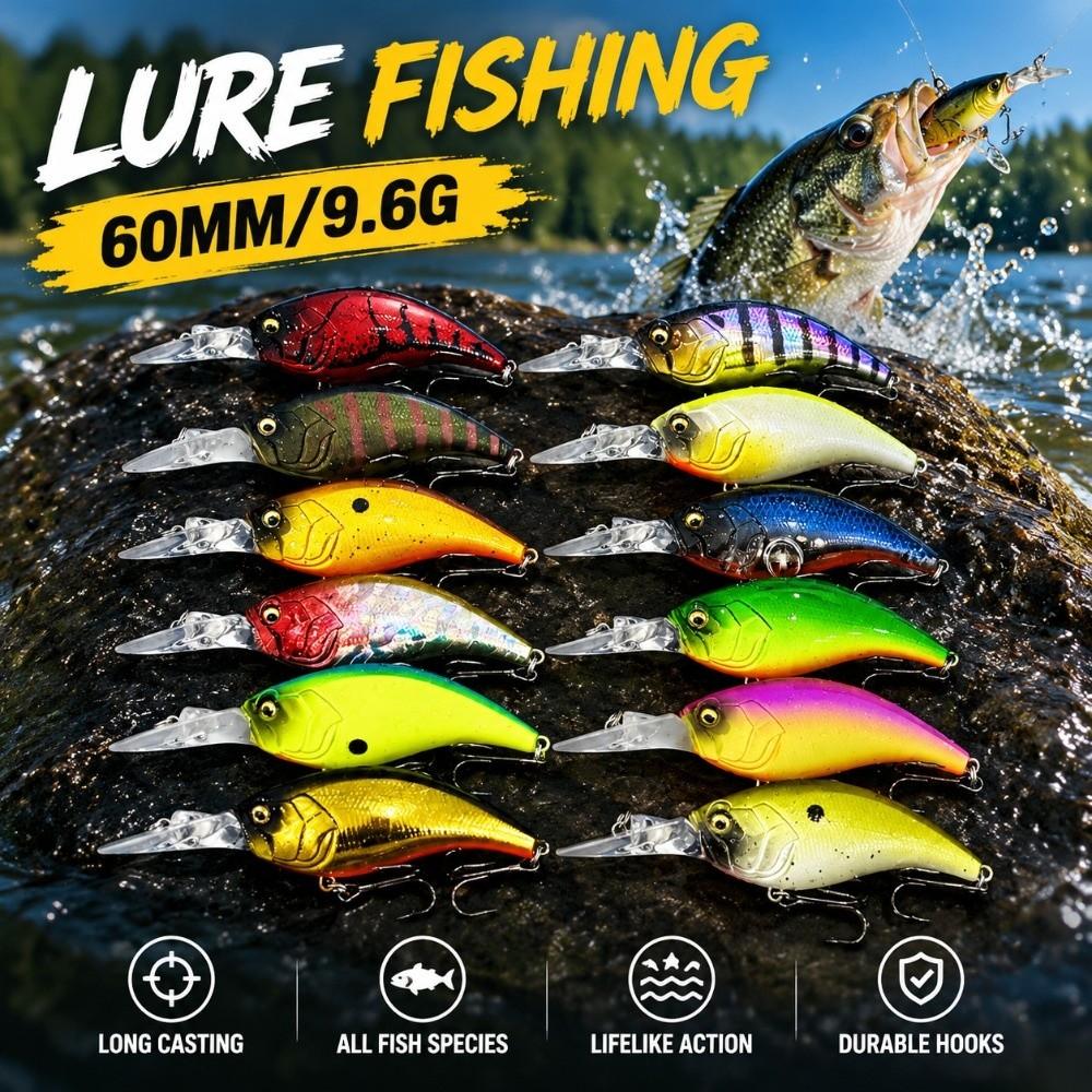 60mm Crankbait Fishing Lure Saltwater Swimbait Fishing Tackle  for Freshwater Saltwater Fishing