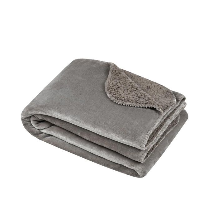 Plaid - EDEN - 130 x 160 cm - Gris clair - Uni - Douillet, texture épaisse