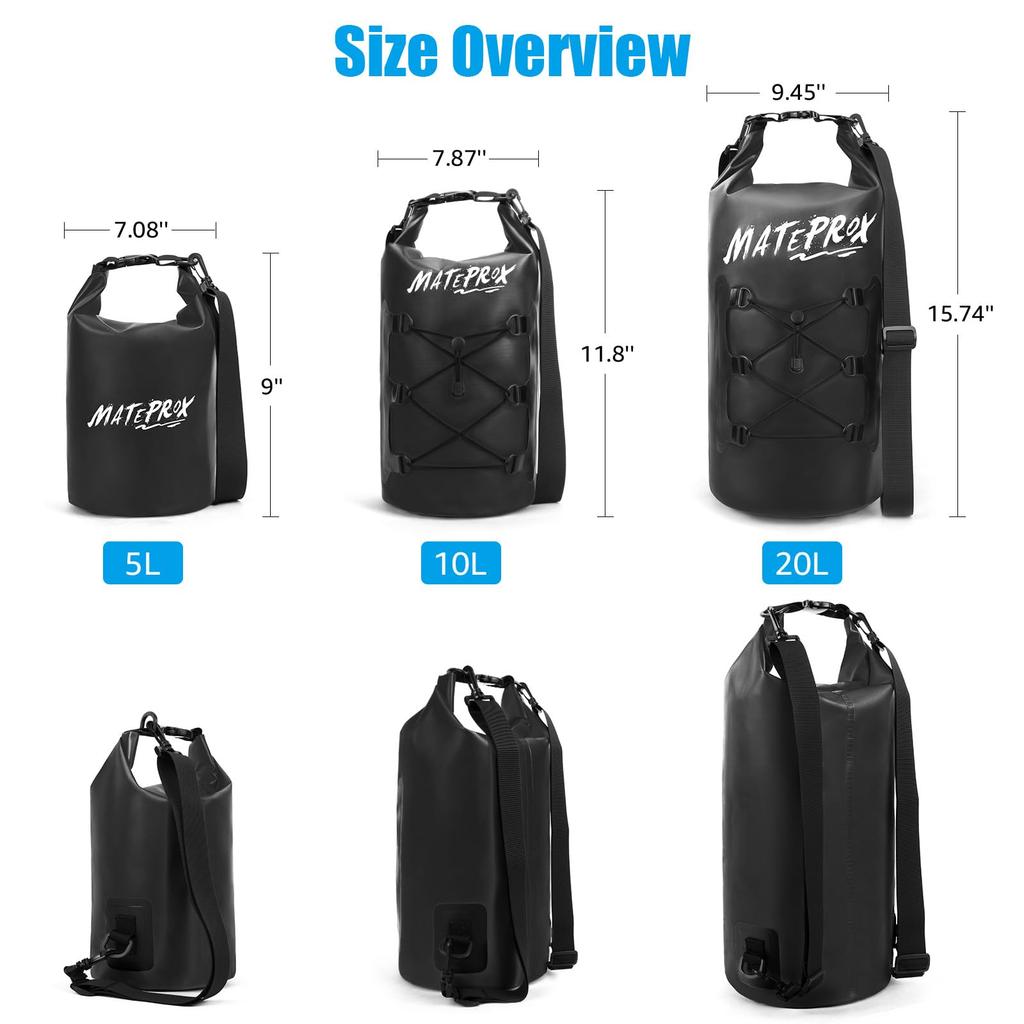 MATEPROX Waterproof Dry Fully Large Includes Waterproof Perfect for and Outdoor Activities Bag, 10L/20L Drum-Shaped, Waterproof, Foldable,