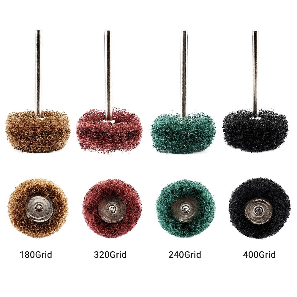 40pcs Mini Drill Abrasive Brush Nylon Buffing Polishing Wheel Sanding Head 3mm Shank 180-400Grit Buffs Rotating Tool Accessories