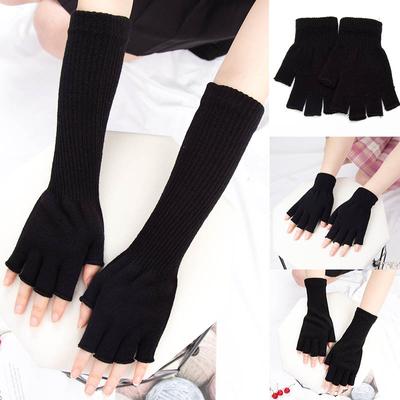 1 Paar schwarze fingerlose Unisex-Halbfingerhandschuhe für Damen und Herren, Wollstrick, Handgelenk, Baumwolle, Gothic-Handschuhe, warme Trainingshandschuhe für den Winter