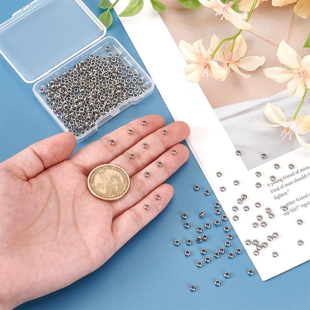 201 Stainless Steel Beads, Rondelle, Stainless Steel Color, 4x2mm, Hole: 2mm, 300pcs