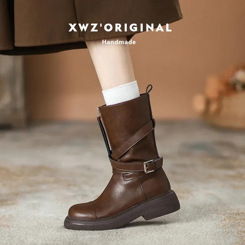 Fashion Retro Western Denim Mid-calf Boots for Women Designer Platform Ladies Shoes Fashion Soft-soled Autumn Winter Ankle Boots Female