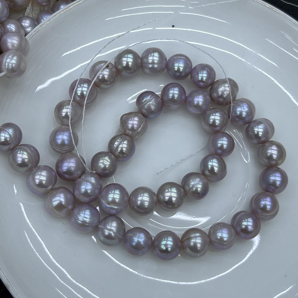 1String, White Purple Yellow Natural Freshwater Pearls, Handmade Near Round Pearl Beads for Jewelry Making DIY Crafts (Beads 9-10mm, Length 36cm)