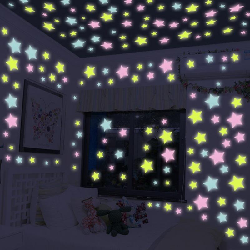 1000/50 Pezzi Stelle Fluorescenti Adesive per Soffitto Adesive Stelle Luminose 3D Camera da Letto Bambini Cielo Stellato Realistico Decorazione Murale