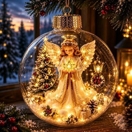 Winter Wonderland Decorations Lighted Clear Christmas Ball Ornaments, Cute Santa Claus/Tree/Snowman/Angel Figure Inside Warm Light Holiday