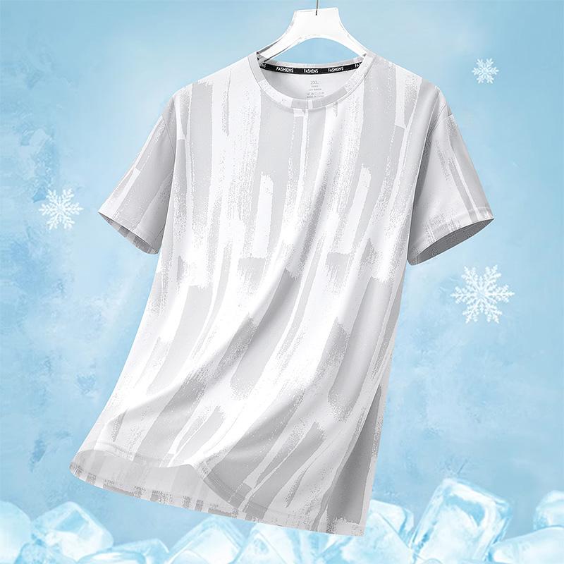 Men's Summer Casual Versatile Short Sleeve T-Shirt Trendy Breathable Ice Silk Quick Dry Sports Top Running Shirt
