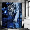 Blue Water & White Tiger Shower Curtain Set with 12 Hooks - Bathroom Decor