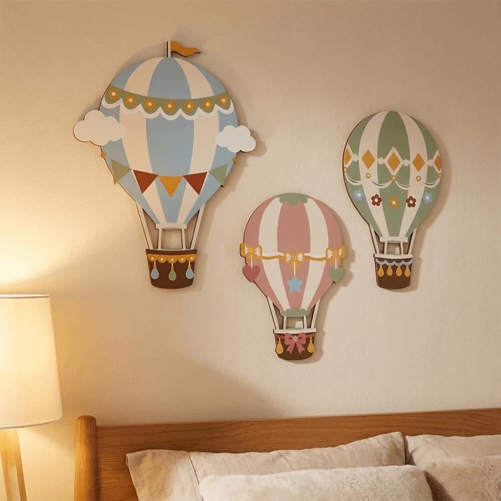 3PCS 3D Hot Air Balloon Decorative Panels Wooden Hot Air Balloons Decoration Restaurant