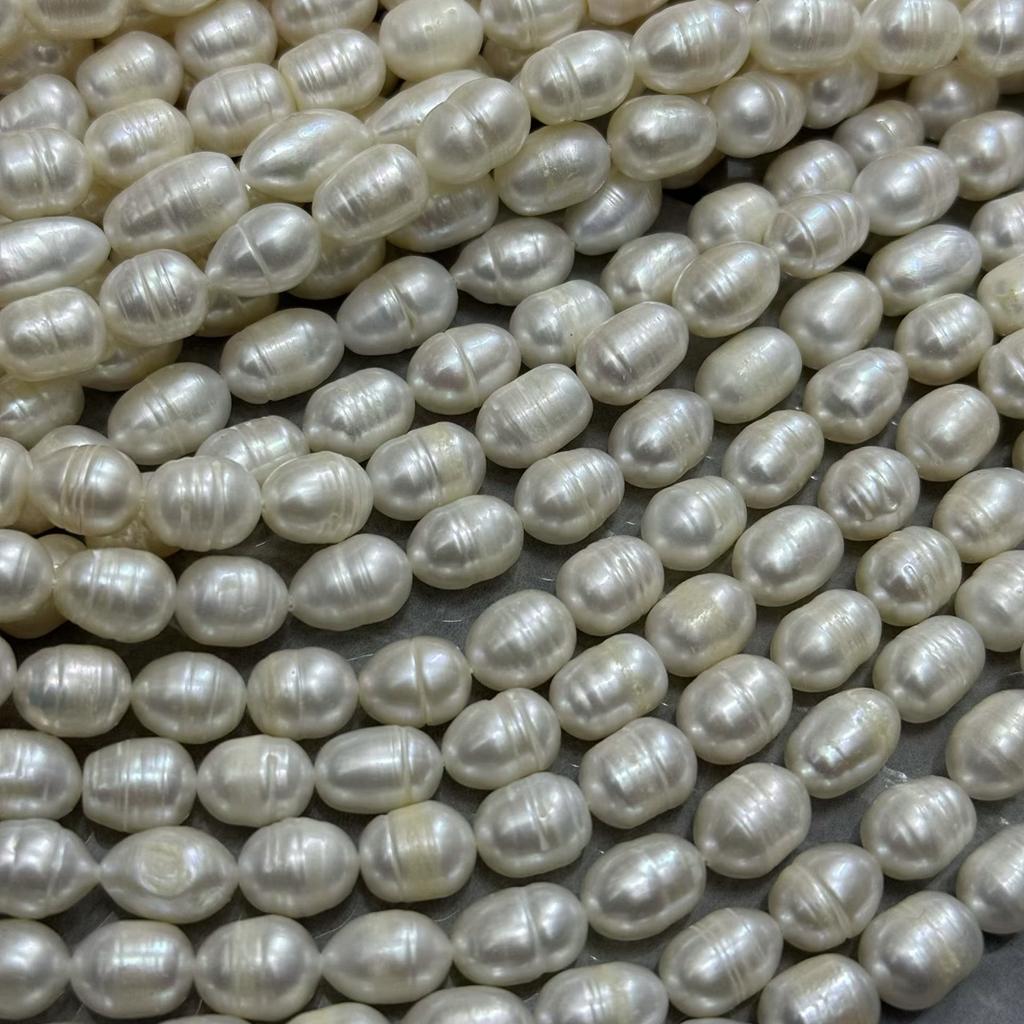 1String, White Natural Freshwater Pearls, Handmade Rice Pearl Beads for Jewelry Making DIY Crafts (Beads 7.5-8.5mm, Length 36cm)