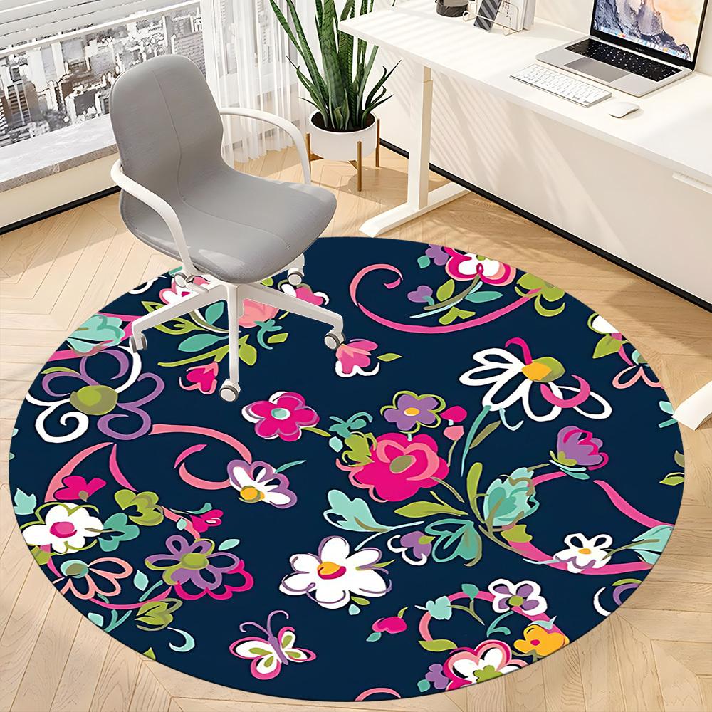 1pc Floral Pattern Office Round Area Rug, Under Office Chairs Bedroom Living Room Home Decor, Room Deco