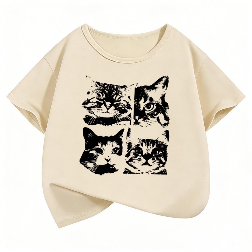 Gothic Vintage Cat Funny T Shirts Short Sleeve Kids Children's T-shirt Boys Girls Summer Spring Casual Top Tee Shirt