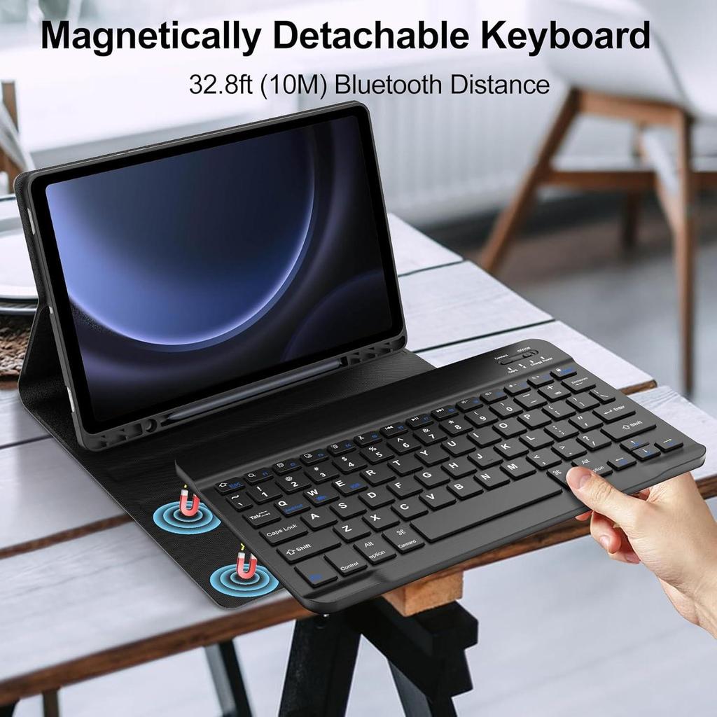 Compatible Samsung Galaxy Tab S10 Lite Bluetooth Keyboard Case - Backlit, Protective Leather Cover for S9 FE.