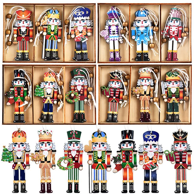 9Pcs Nutcracker Soldier Christmas Wooden Pendant Xmas Tree Hanging Ornament 2024 Navidad Decoration for Home 2025 New Year Gifts