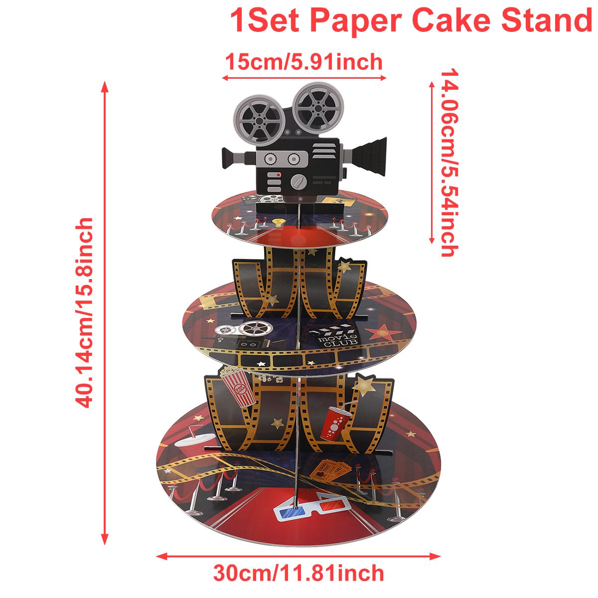 

3 Tier Movie Night Cinema Party Cake Stand Display Snack Stand Movie Showing Time Rack Holder Birthday Party Cake Tray Decor