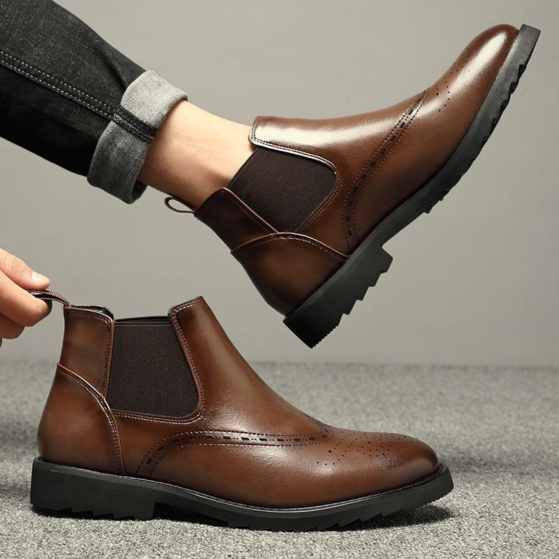 British Retro Martin Bullock High-top Carved Men's Trend Casual Leather Shoes Platform Leather Boots