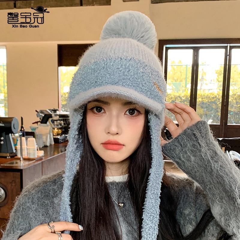 Winter Hairball Cap Children's Fleece Warm Ear Protection Duck Tongue Baseball Cap Showing Face Small Versatile Fashion Knitted Wool Cap