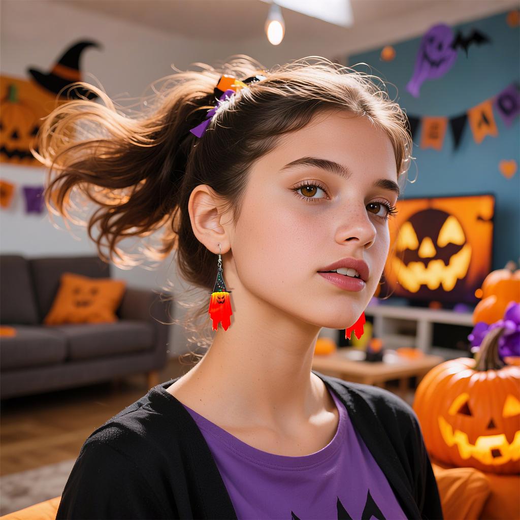 Halloween Hat Acrylic Pendant Earrings With Double-sided Printed Festival Atmosphere Decoration Earrings.