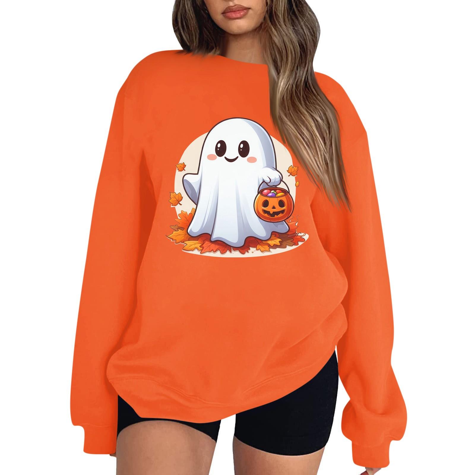 

Женский пуловер с принтом Хэллоуина, круглый вырез, заниженная линия плеча, блузка с длинными рукавами XL шафрановый