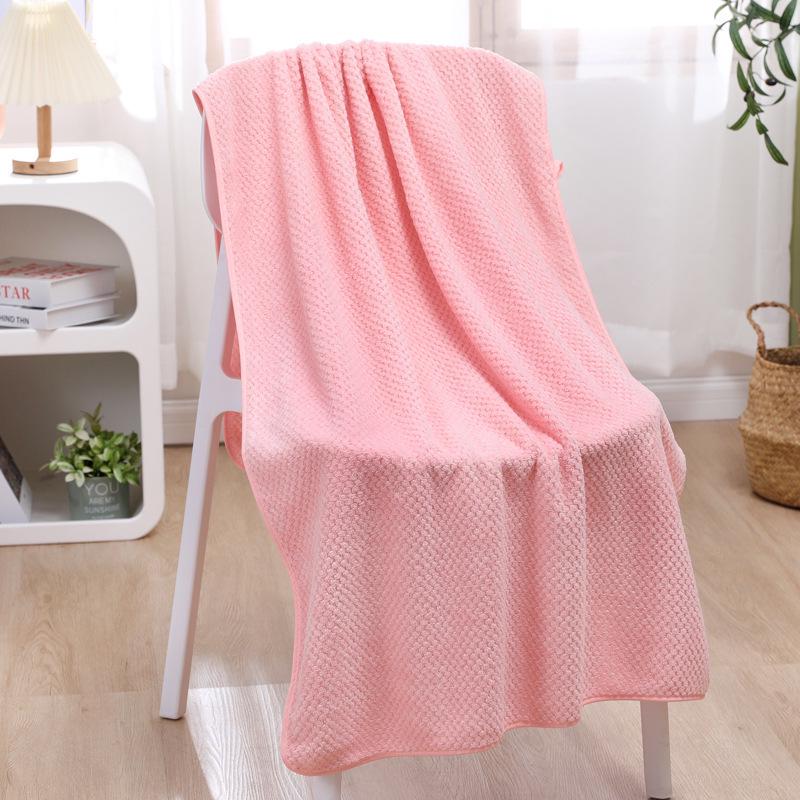 Pineapple Grid Soft Absorbent Large Coral Fleece Bath & Beach Towel - Unisex & Student-Friendly
