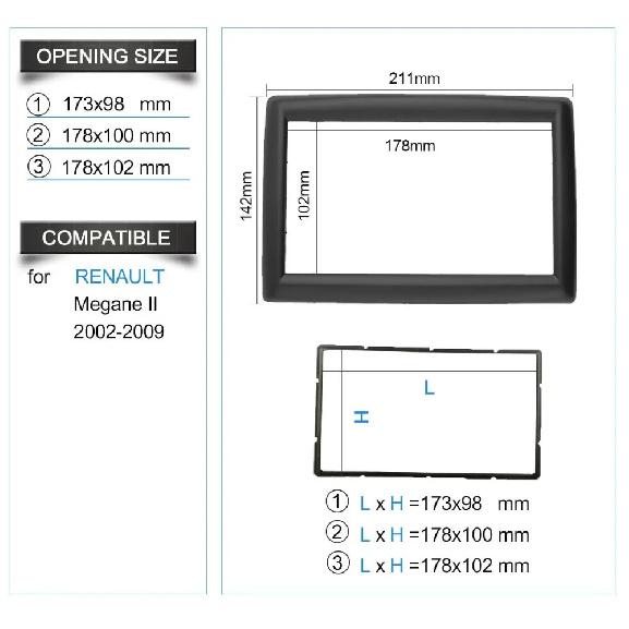 Double 2 Din Radio Fascia for Renault Megane 2 II 2002-2009 Stereo Panel Dash Kit Refitting Installation Trim Face Frame Bezel