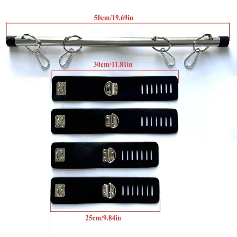 BDSM Bondage Adjustable Handcuffs & Ankle Cuffs with Stainless Steel Spreader Open Legs Pu Leather Set for Couple Sex Games Toy