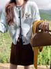 Women's Color Dot Crew Neck Knit Cardigan - Autumn/Winter 2026 Petite Cartoon Sweater Coat in Lazy Style Design.