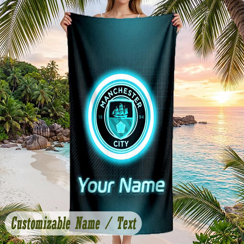 Beach Towel Manchester City Print Custom Name Text Soft Towel for Swimming Pool