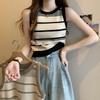 Color Blocking Women's Striped Knitted Camisole Vest Summer French Chic Sleeveless Top Base Layer