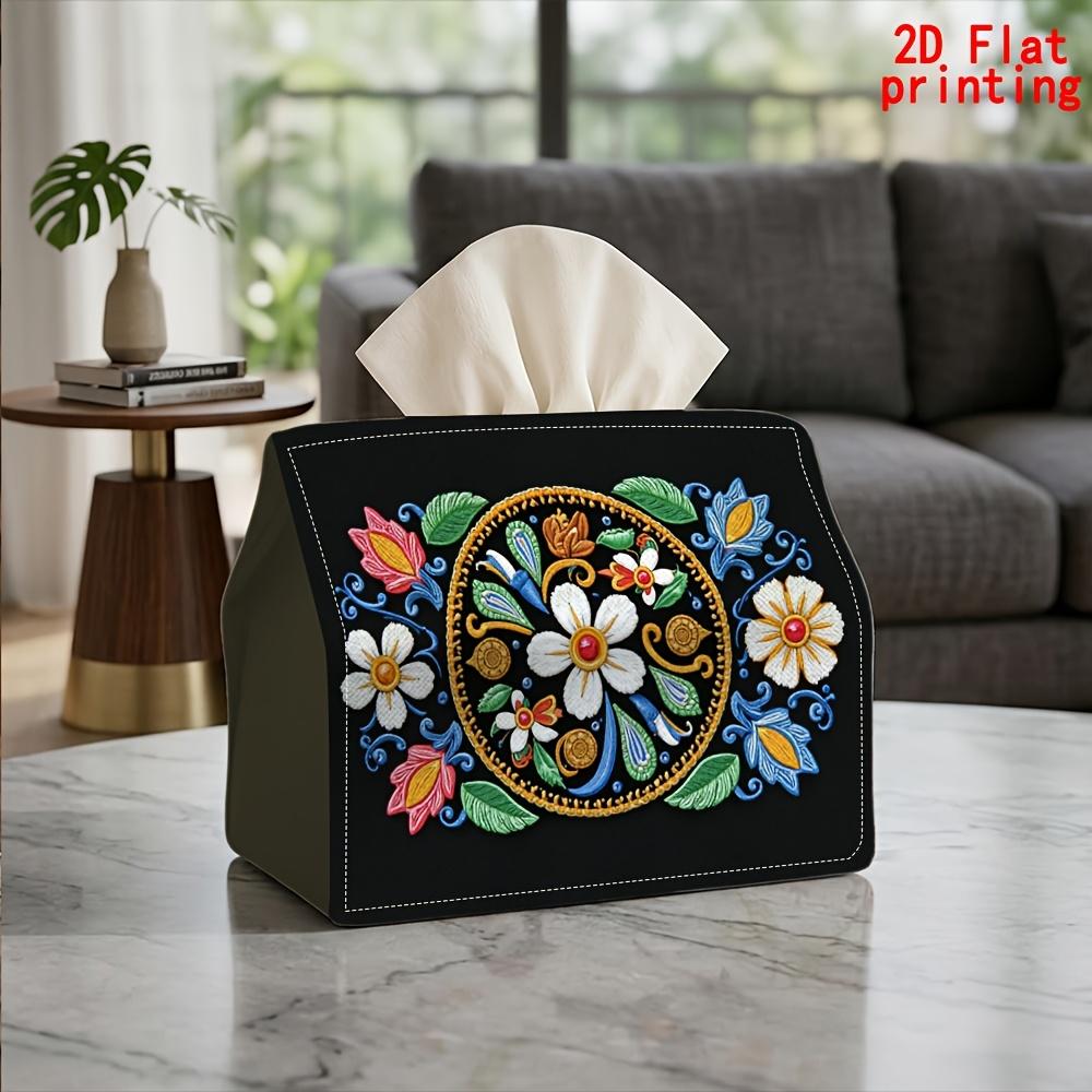 2D Flat 1pc, Tissue Box. Embroidered Floral Pattern Napkin Dispenser, Reusable, Daily Desktop Tissue Organizer, Suitable for Kitchen Living Room Bedro
