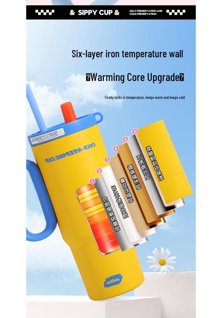 Jumbo Sunset Icebreaker Stainless Steel Thermos with Handle & Straw - Large Capacity, Portable Cold Storage for Outdoors