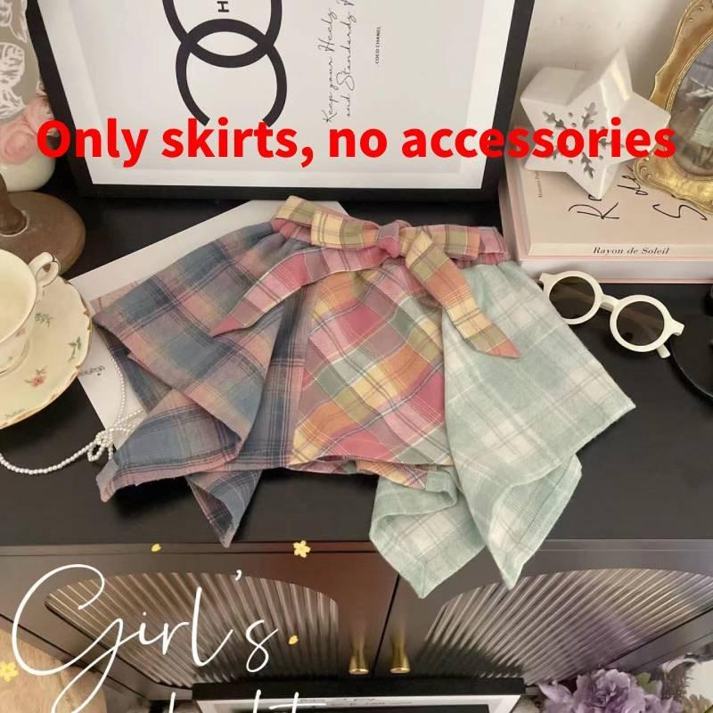 Summer Girls Sweet Two Piece Set With Tassel Vest And Playful Checkered Skir