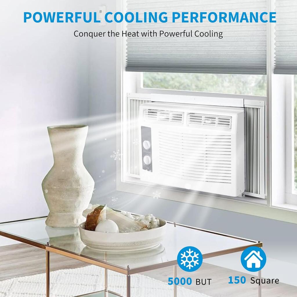 5000 BTU Window AC Unit with Remote - Cools Rooms  Low-Noise & Energy Saver Air Conditioner for Bedroom, Office, Dorm