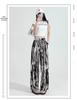 Damen Sommer High-Waist Batik Weitbein Drapierhose - Eisseide, Lockere Passform, Leicht
