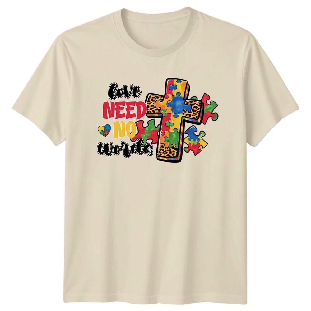 Love Need No Words Autism Awareness Puzzle Cross TShirt