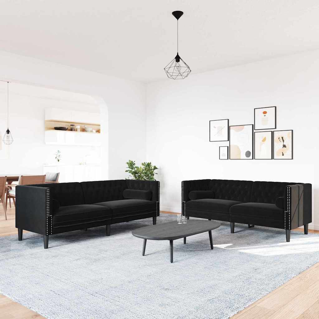 Living Room Sofa 2 Pcs Black 194 X 74.5 X 70.5 Cm Velvet