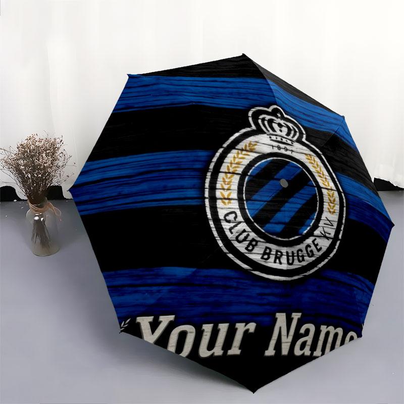 1 PC Automatic Folding Umbrella - Club Brugge KV Custom Name Pattern, Portable & Foldable Design with 8 Ribs, Christmas Birthday Gifts