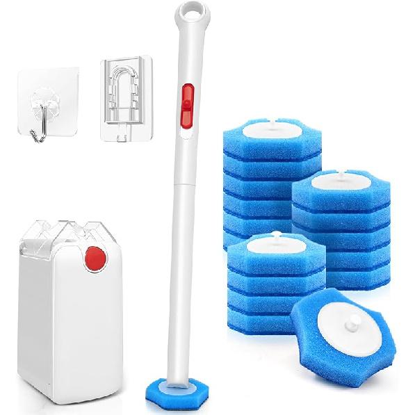 JEHONN Disposable Toilet Brush with 48 Wand Cleaner Refills, Wall Mounted Toilet Bowl Brush Holder Set, Bathroom Cleaning System for Sink Bathtub