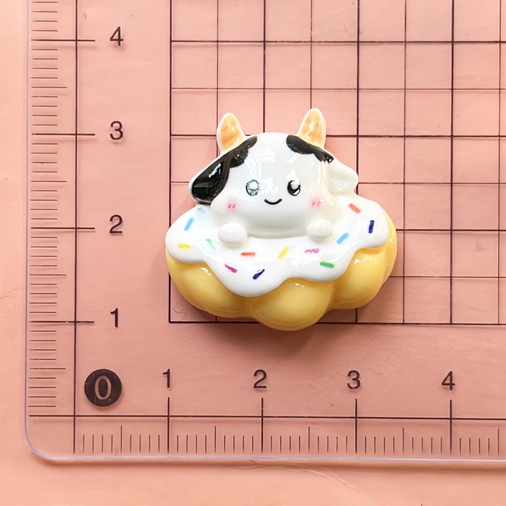10Pcs New Cute Cartoon Cow Beverage, Cake, Candy, Ice Cream Series Flat Back Ornament Jewelry Bows Accessories