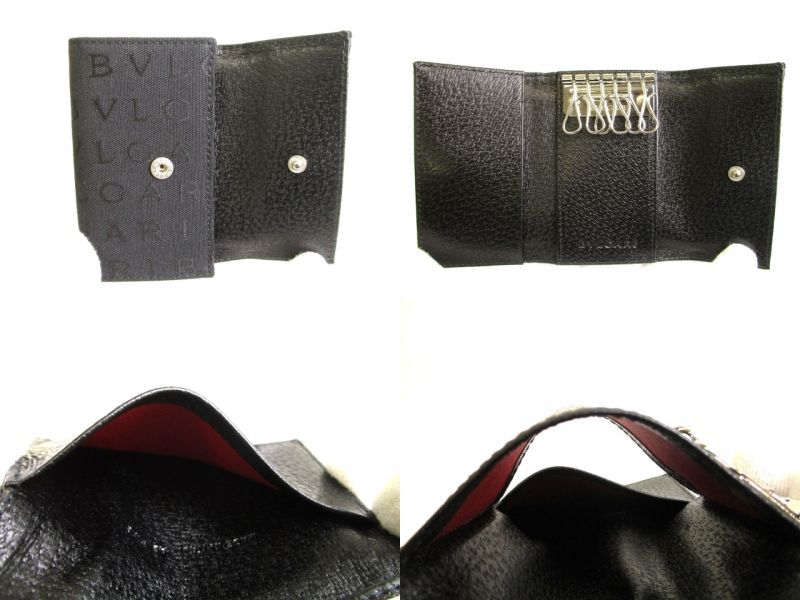 Authentic BVLGARI Black Canvas Leather Logo Mania 6 Pics Key Cases #9642  Refurbished