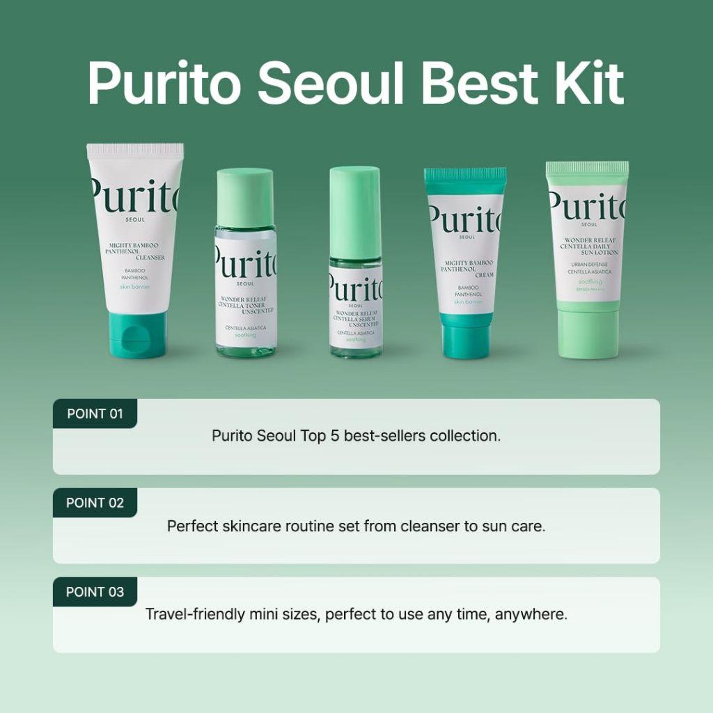 PURITO SEOUL Best Kit, 5-Piece Travel Skincare Set