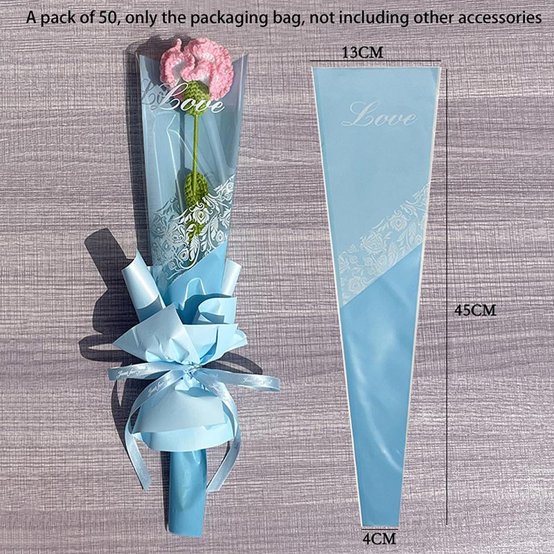 

50Pcs Clear Flower Wrapping Sleeves Single Stem Bouquet Bags Waterproof Cellophane for Rose & Flower Arranging, Floral Packaging Supplies синій