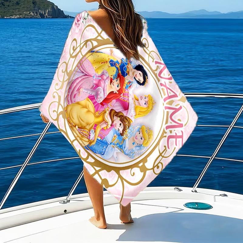 1pc Princess6 Beach Towel with Custom Name, Beach/Swimming/Bath/Picnic/Camping Towel, Suitable for Seaside Beaches