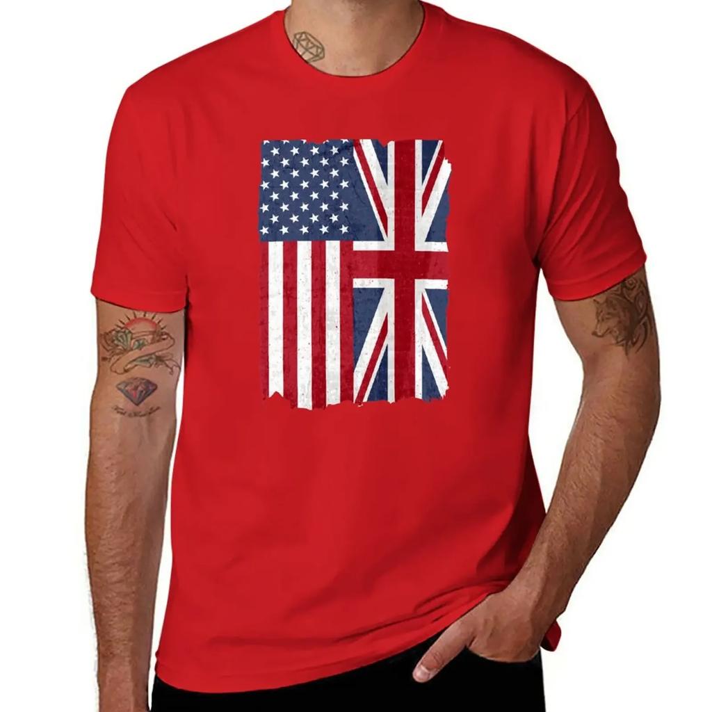 United States with United Kingdom Flag Mix US and UK Union Jack T-Shirt Blouse new edition men clothing
