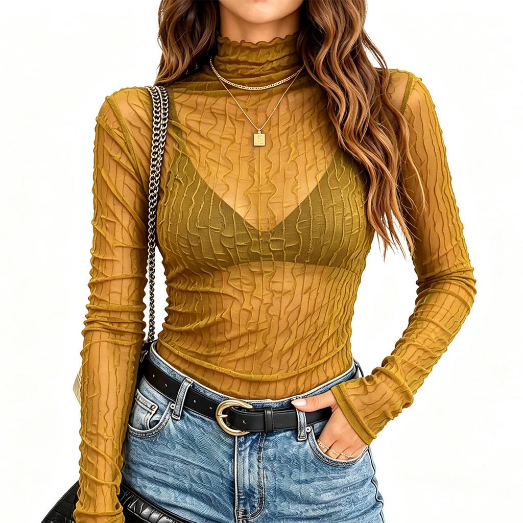 Top Pullover da Donna a Collo Alto Colorato a Manica Lunga Slim Fit per Stratificare in Autunno e Inverno